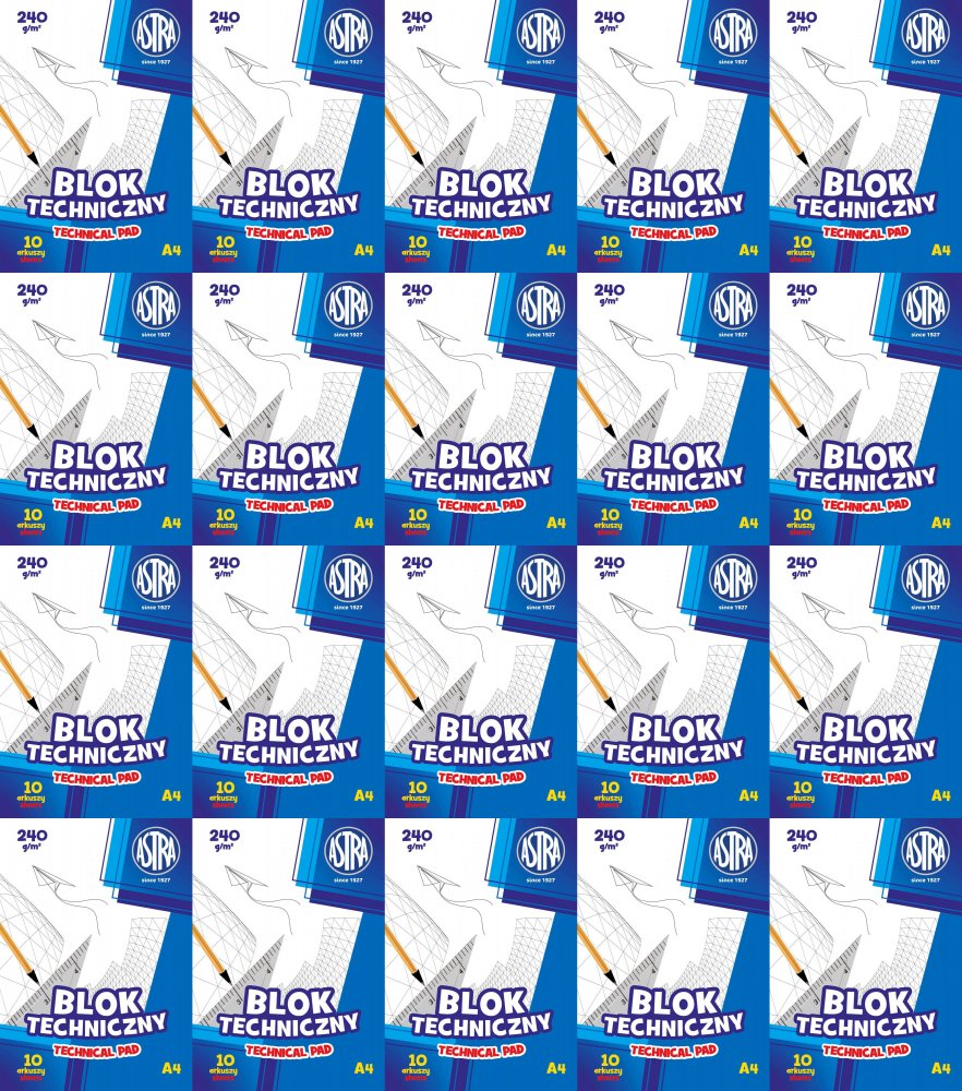 20x Blok techniczny Astra, A4, 240g, 10 kartek, biały