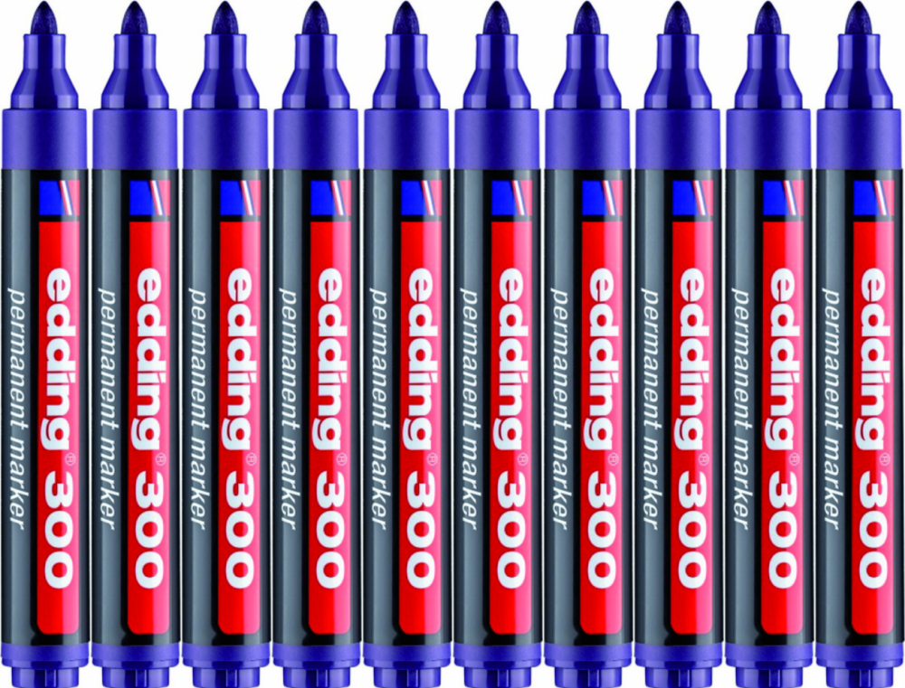 10x Marker permanentny edding 300, okrągła, 1.5-3mm, niebieski