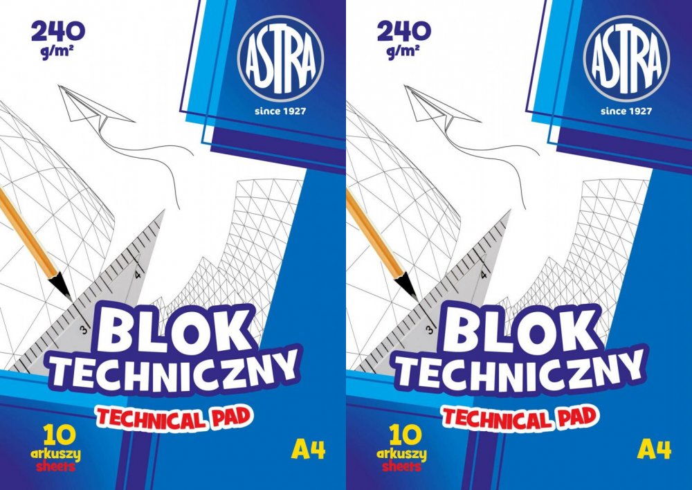 2x Blok techniczny Astra, A4, 240g, 10 kartek, biały