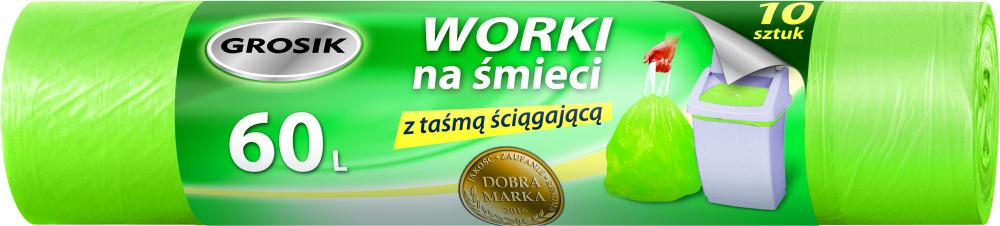 Worki na śmieci Grosik, na odpady zmieszane, 60l, 10 sztuk, mix kolorów