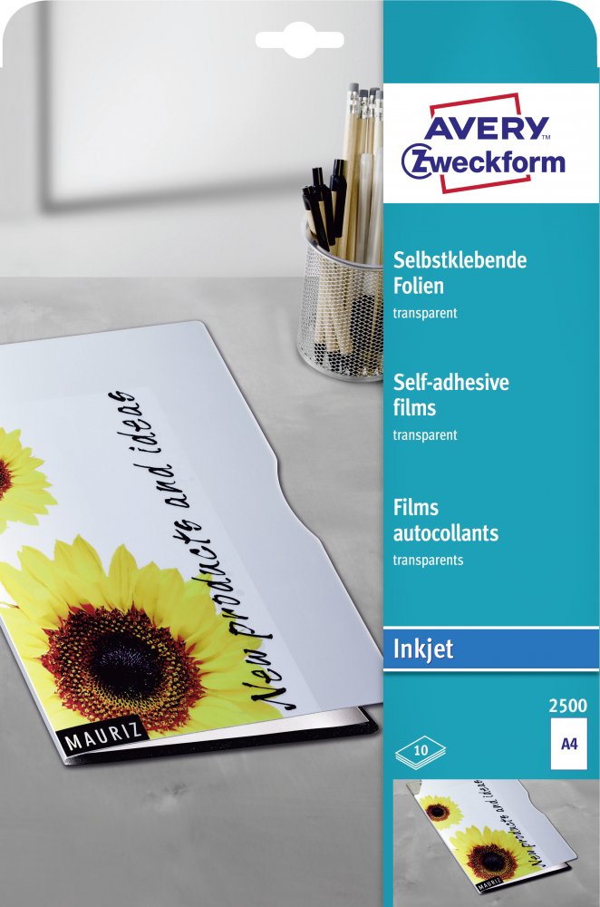 Folia samoprzylepna Avery Zweckform, do drukarek atramentowych, A4, 10 arkuszy, przezroczysty