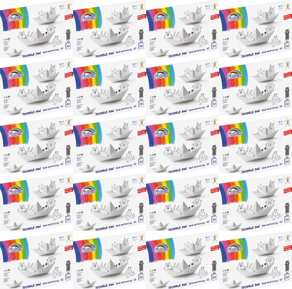 20x Blok techniczny Fiorello, A3, 10 kartek, biały