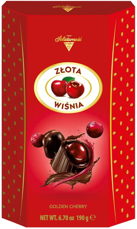 Bombonierka Solidarność Złota, wiśnie w likierze, sztabka, 190g