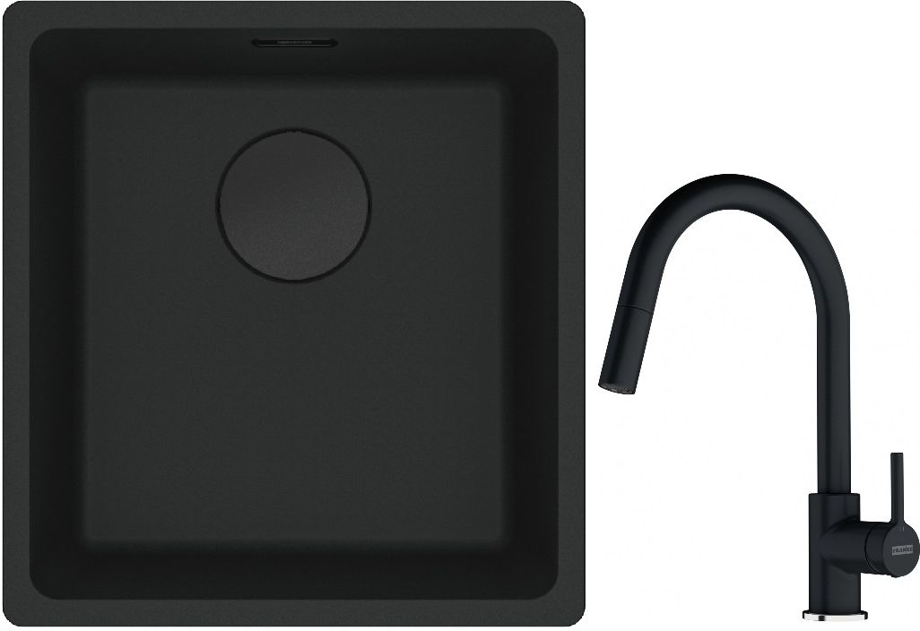 Franke Maris MRG 110-37 zlewozmywak 40x37 cm Fragranit + czarny mat z baterią kuchenną Lina onyx (1250697760, 1150626055)