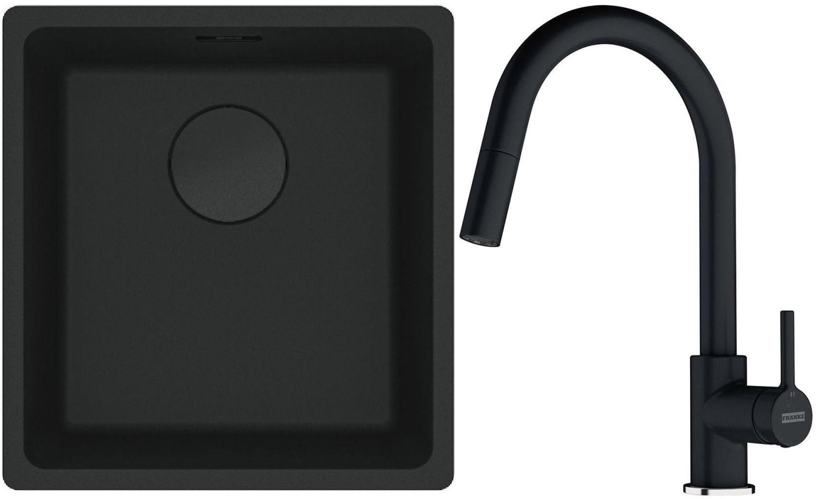 Franke Maris MRG 110-37 zlewozmywak 40x37 cm Fragranit + czarny mat z baterią kuchenną Lina onyx (1250697760, 1150626055)