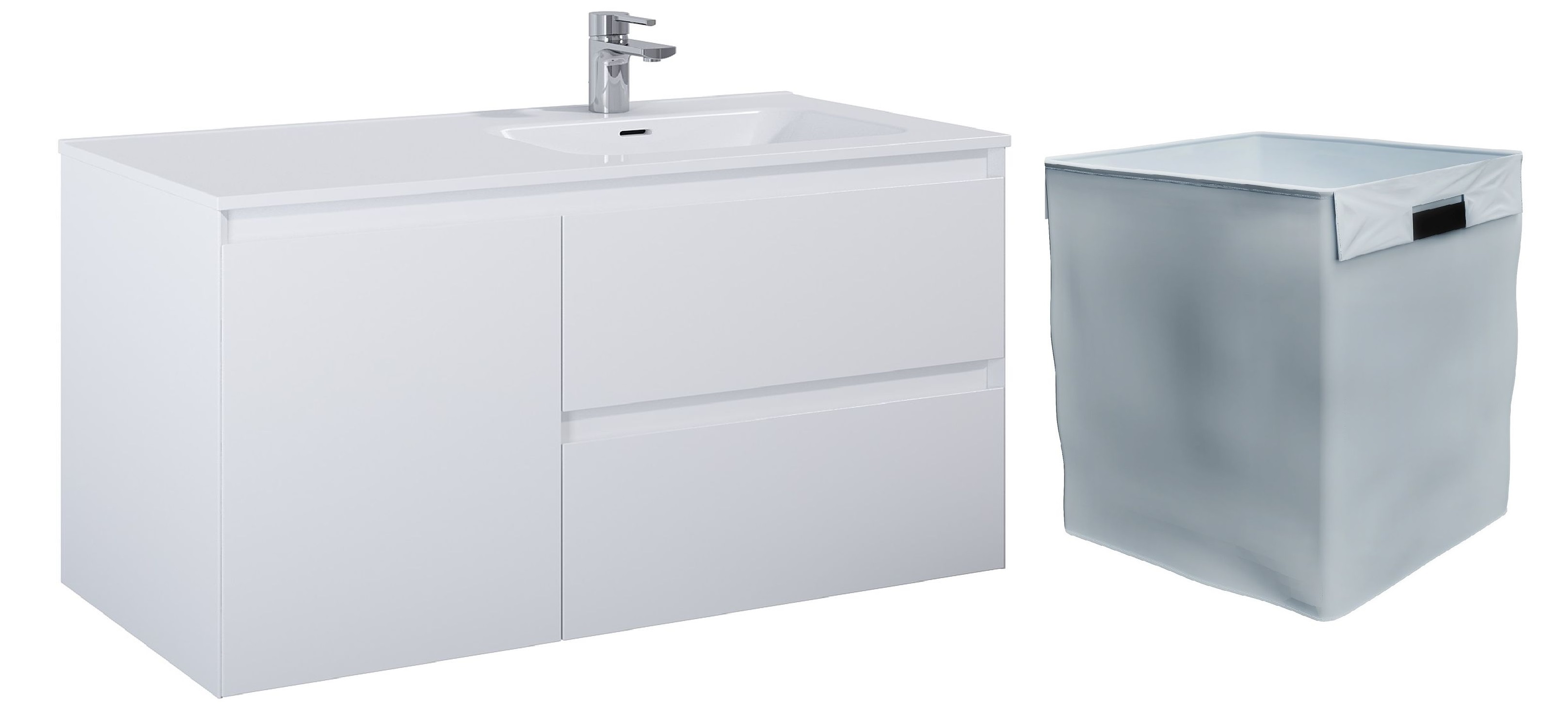 Zestaw Elita Split szafka 100 cm podumywalkowa wisząca z wkładem do kosza biały mat (RE011005055290, RE199488000010)