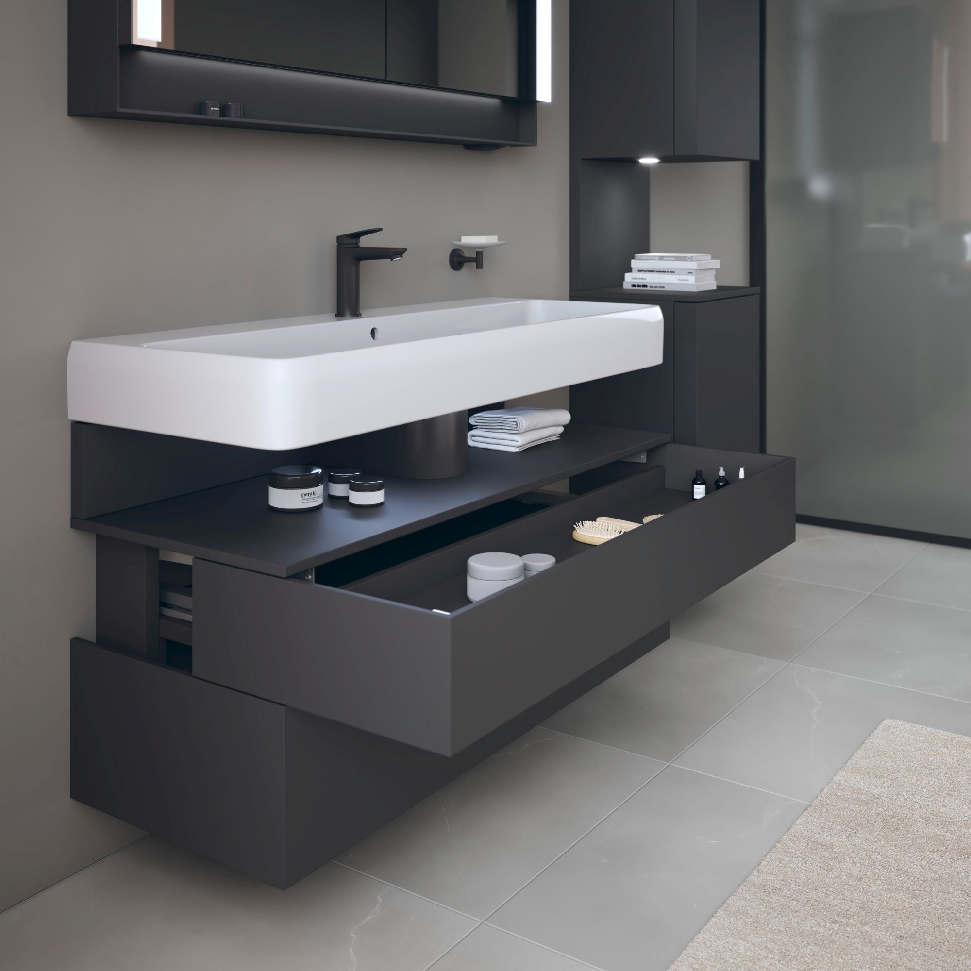 Duravit Qatego szafka 120 cm podumywalkowa wisząca grafit mat QA4396049490010