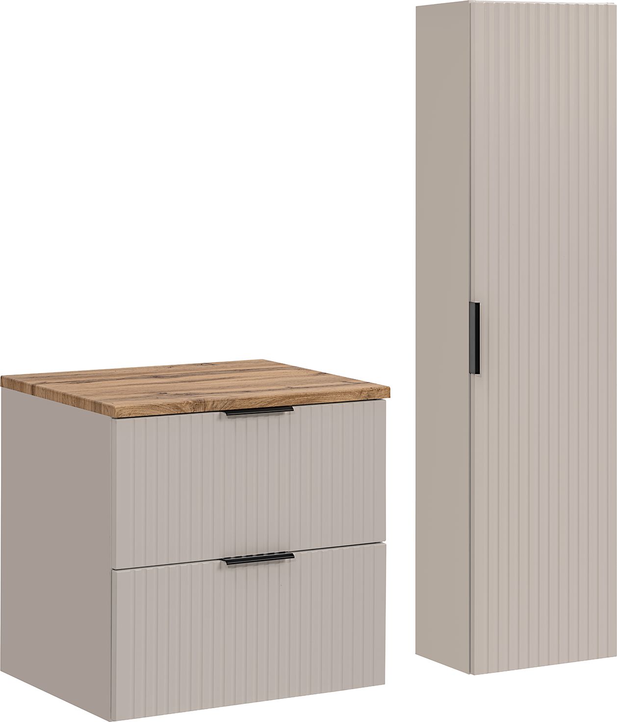 Zestaw Comad Adel Cashmere szafka 60 cm podumywalkowa wisząca i szafka wysoka 140 cm boczna kaszmir/dąb Wotan SET-ADC B WOTAN 60CM HC