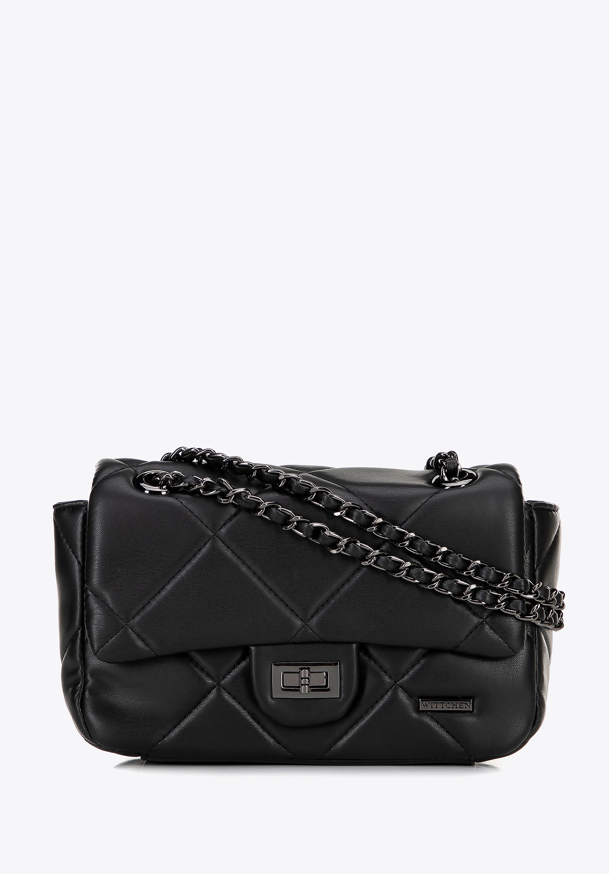 Crossbody z ekoskóry w geometryczne przeszycia czarna