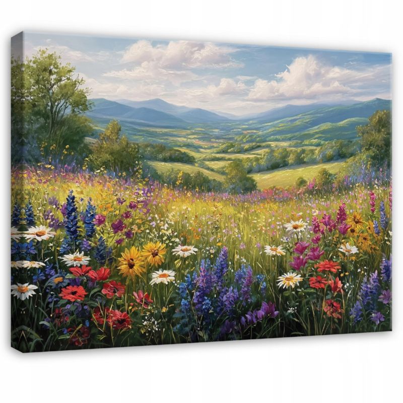 Obraz Kwiaty Pastele Łąka Natura WALLARENA 100x70 cm Obraz Ścienny Do Sypialni Salonu Na Płótnie Canvas 1 szt.