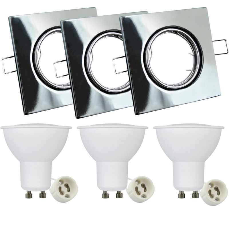 Oprawa sufitowa wpuszczana Polux Olin chromowana ruchoma 3 x GU10 x 8W IP20 wym: 2,5 x 9 x 9 cm kwadratowa - 3 szt.
