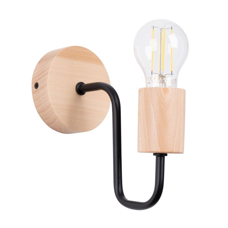 Kinkiet ścienny Sollux Lighting Timbo czarny-naturalne drewno 1 x E27 x IP20 wym: 18,5 x 8 x 19 cm - 1 szt.