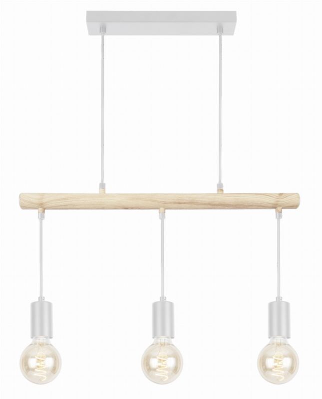 Lampa sufitowa wisząca Candellux Izzy biała jasne drewno wym: 120 x 55 x 6 cm 3xE27 x 60W 1 szt.