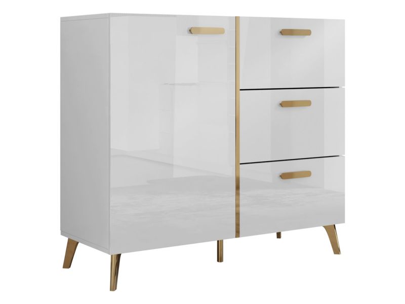 Komoda MIRJAN 24 Picru 100 1D3SZ biały/biały połysk/złoty 1 szt.