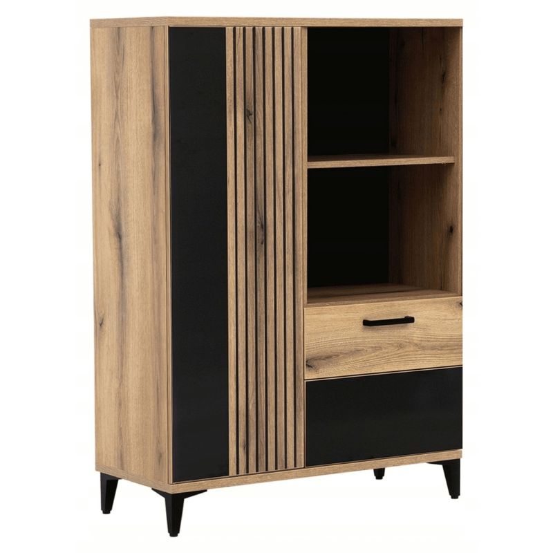 Komoda DYNAMO Mebel Elite Dwudrzwiowa Dąb evoke czarny połysk 88,5 cm 1szt
