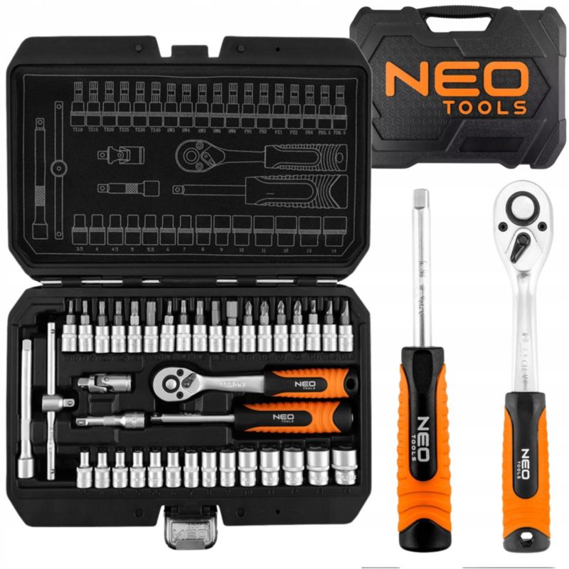 Zestaw kluczy nasadowych NEO TOOLS grzechotka 1/4" nasadki bity torx HEX 38 szt 1 kpl