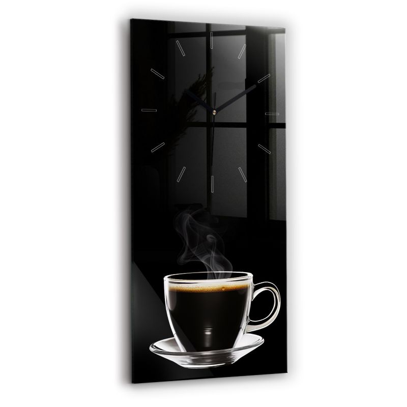 Zegar szklany czarne wskazówki Wallfluent 30x60 cm Czarna kawa 1 szt.