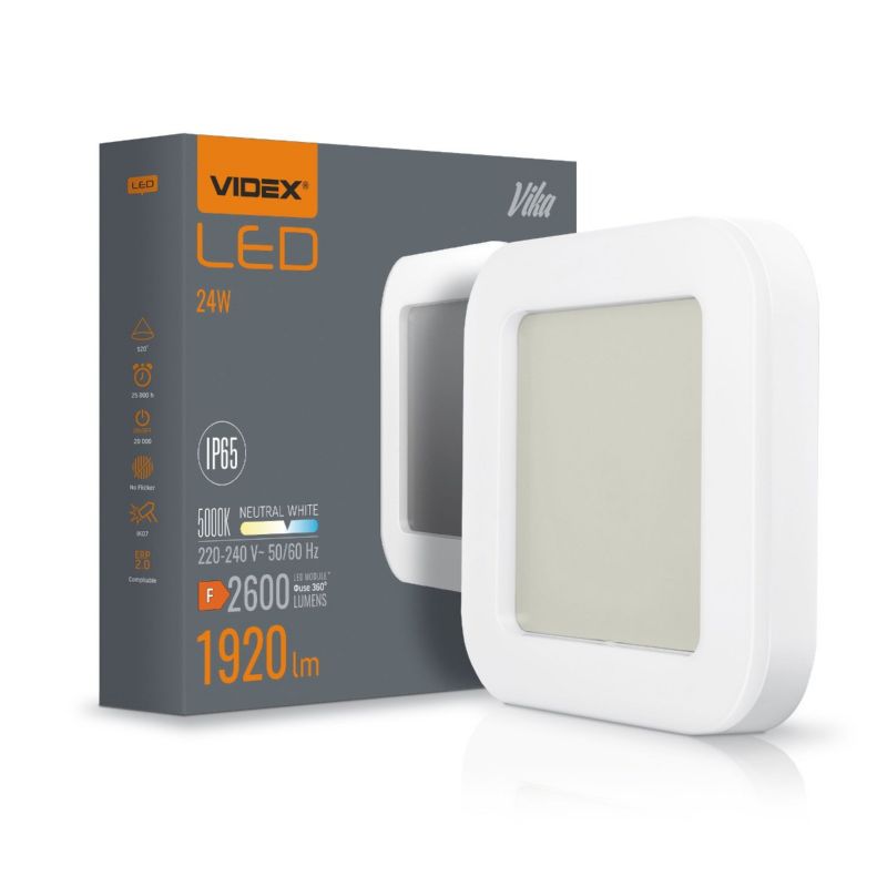 Lampa sufitowa zewnętrzna Videx Vika biała LED 24W 5000K 2600lm IP65 wym: 32 x 32 x 5 cm - 1 szt.