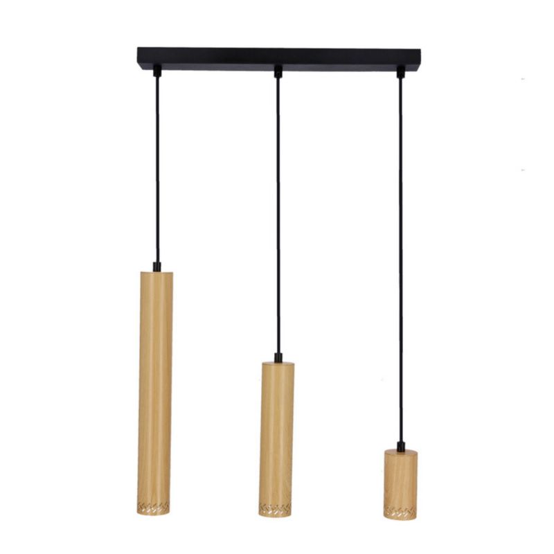 Lampa wisząca Candellux Tubo czarna-jasne drewno wym: 90 x 46 x 6 cm 3xGU10 x 25W metal 1 szt.