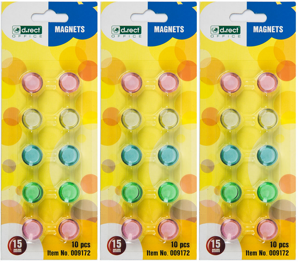 3x Magnesy D.Rect, 15mm, 10 sztuk, mix kolorów