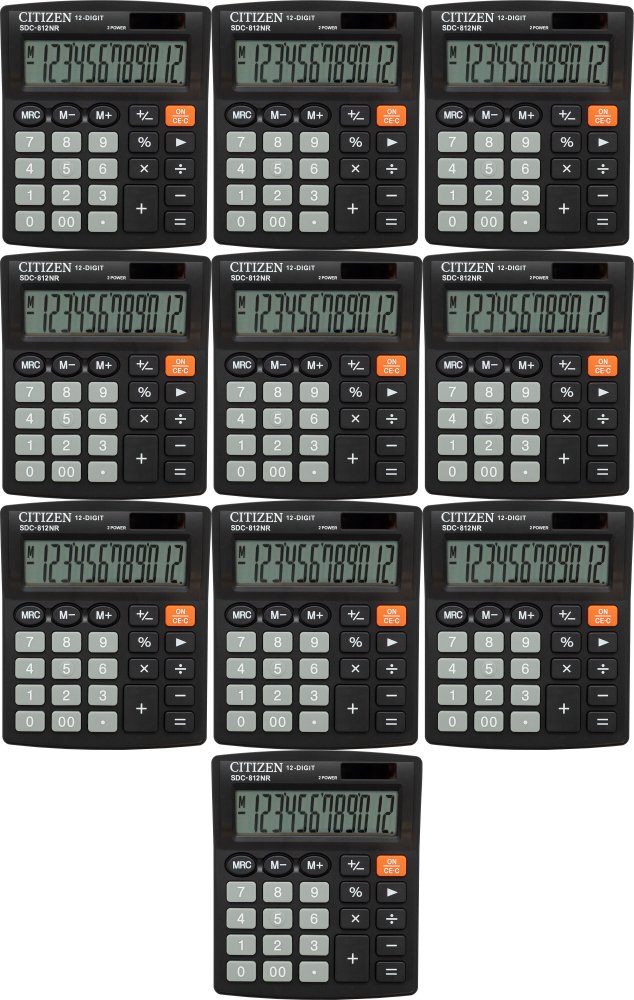 10x Kalkulator biurowy Citizen SDC-812, 12 cyfr, czarny