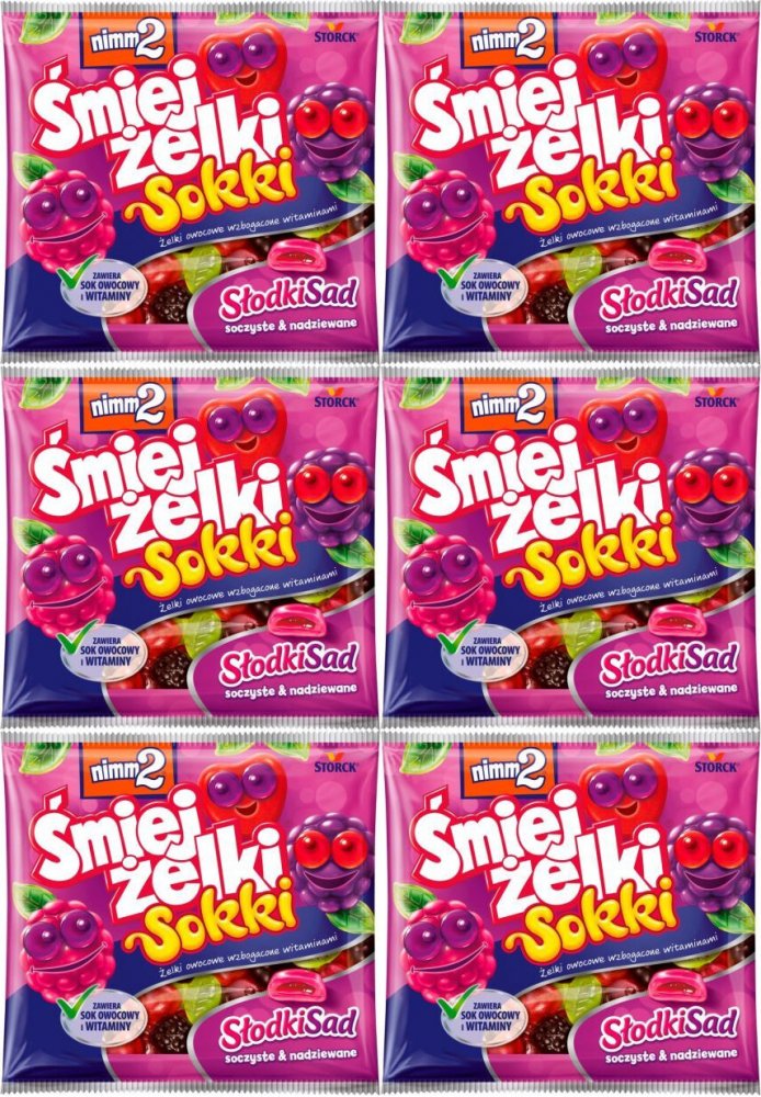 6x Żelki Storck Nimm 2 Śmiejżelki Sokki Słodki Sad, mix smaków owocowych, 100g