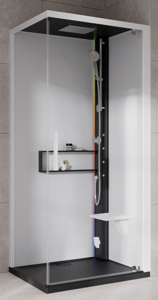 Novellini Glax 2 2.0 G+F kabina z hydromasażem 90 cm kwadratowa prawa parowa z brodzikiem czarna G22GF99DM5-1HU