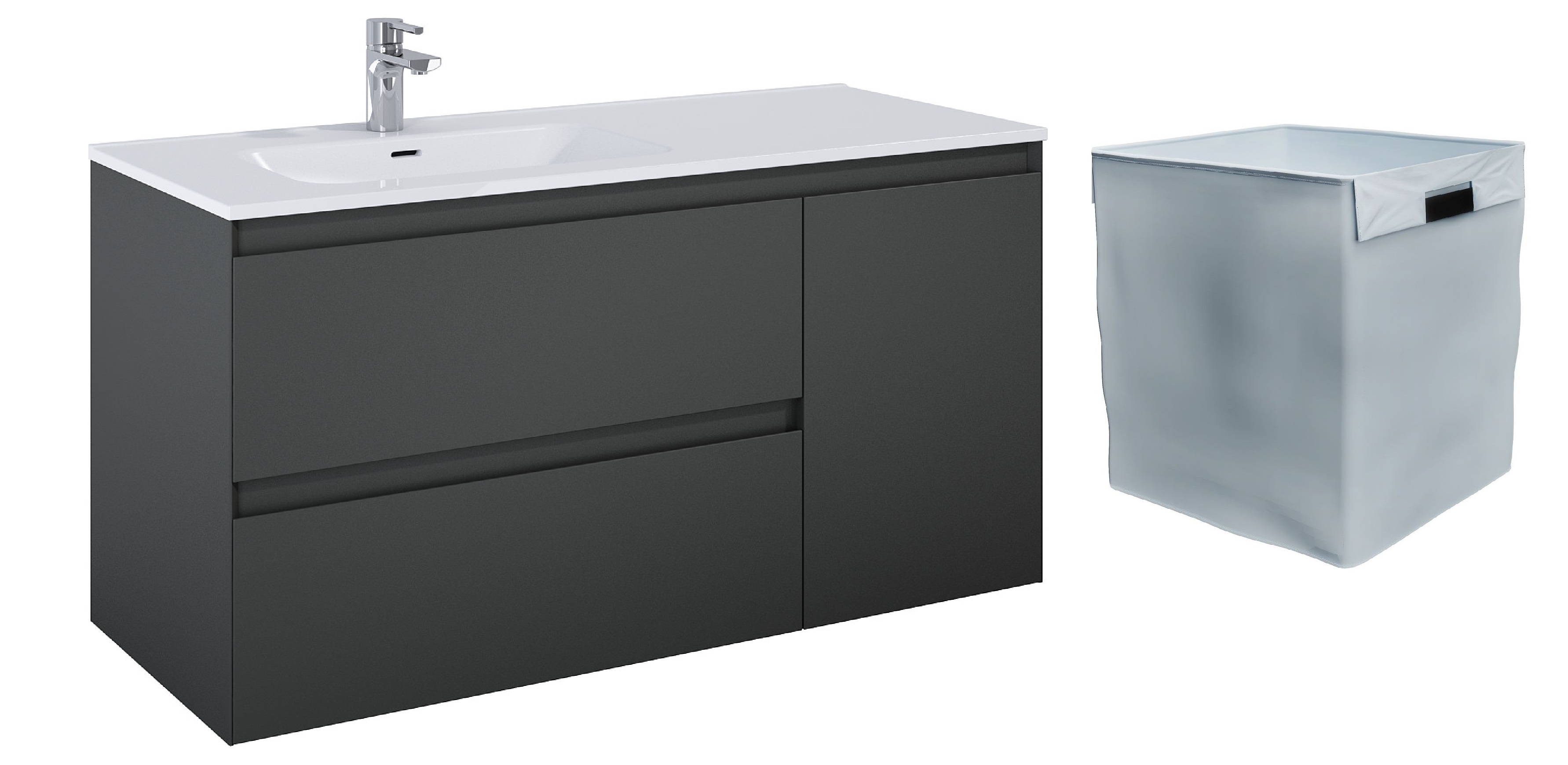 Zestaw Elita Split szafka 120 cm podumywalkowa wisząca z wkładem do kosza antracyt mat (RE011206256010, RE199488000010)