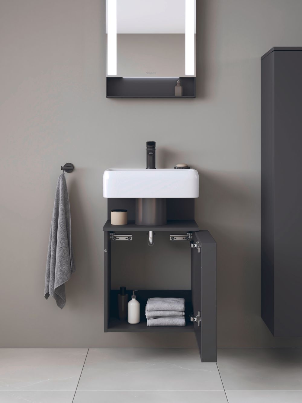 Duravit Qatego szafka 44 cm podumywalkowa wisząca lewa grafitowy mat QA4076L49490000