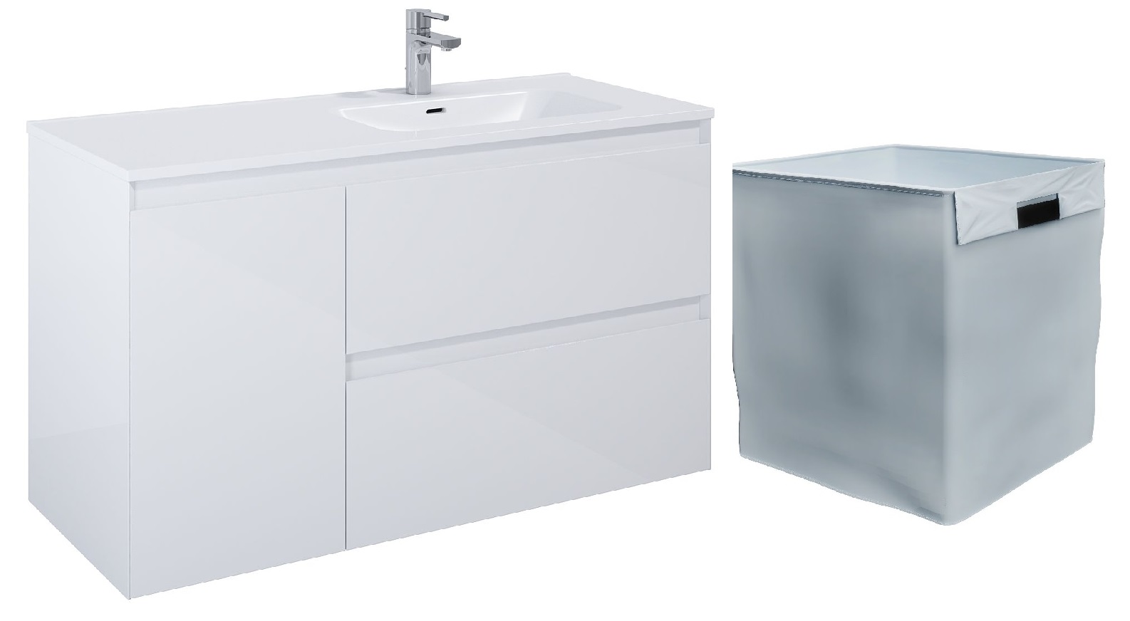 Zestaw Elita Split szafka 120 cm podumywalkowa wisząca prawa z wkładem do kosza biały połysk (RE011205258060, RE199488000010)