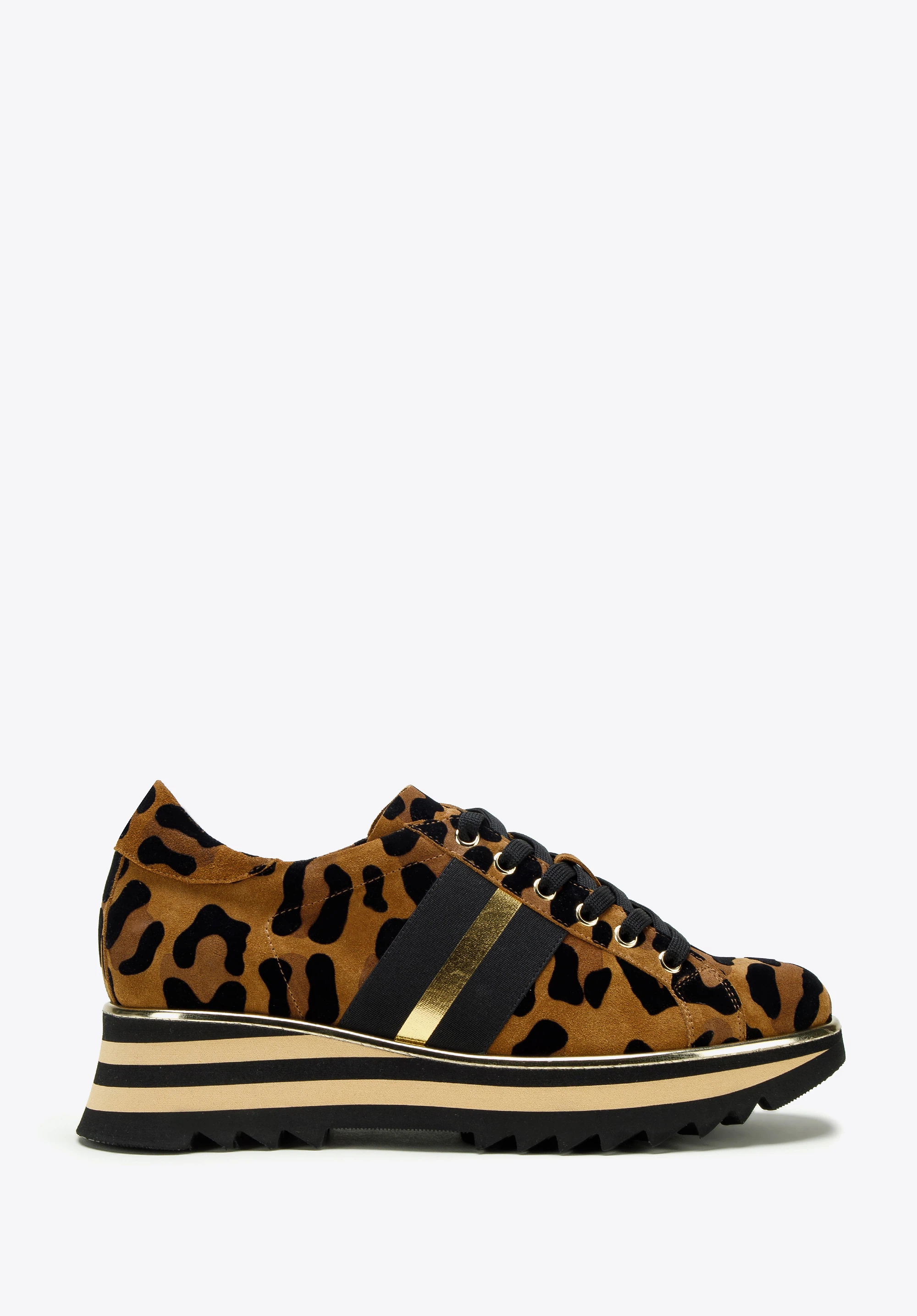 Damskie sneakersy zamszowe w zwierzęcy wzór brązowo-czarne