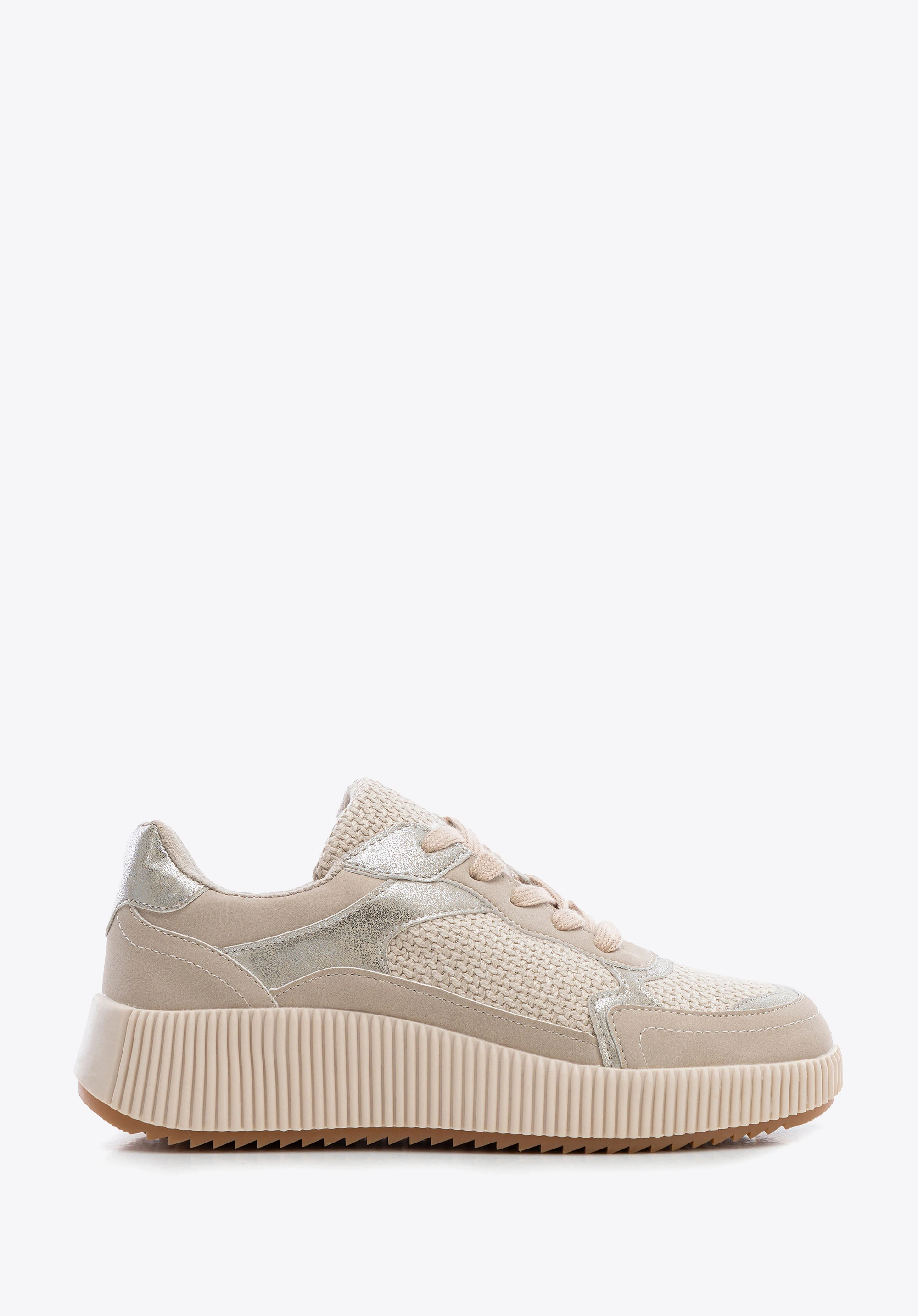 Damskie sneakersy na grubej platformie beżowe