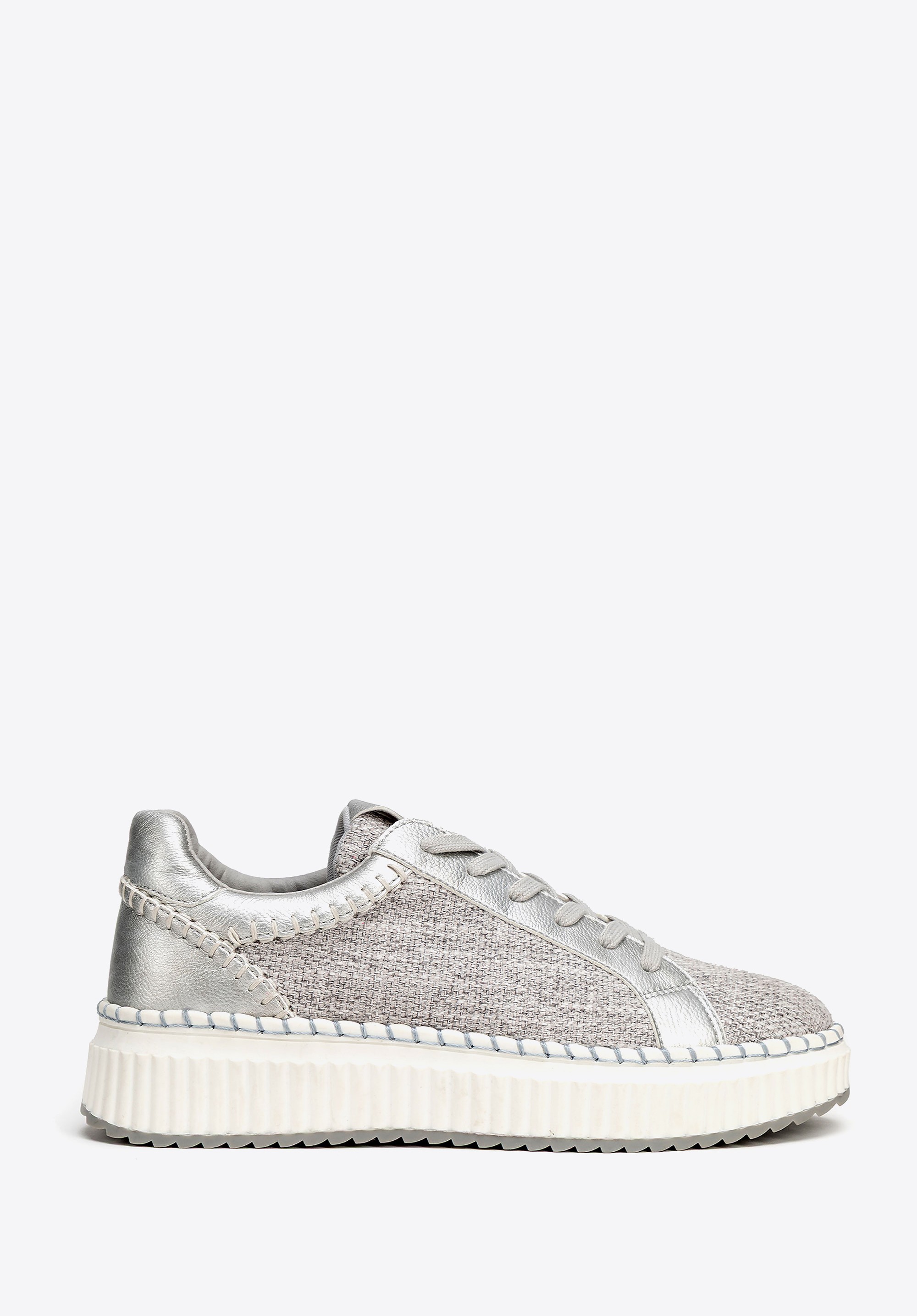 Damskie sneakersy z materiału włókienniczego i ekoskóry szaro-srebrne
