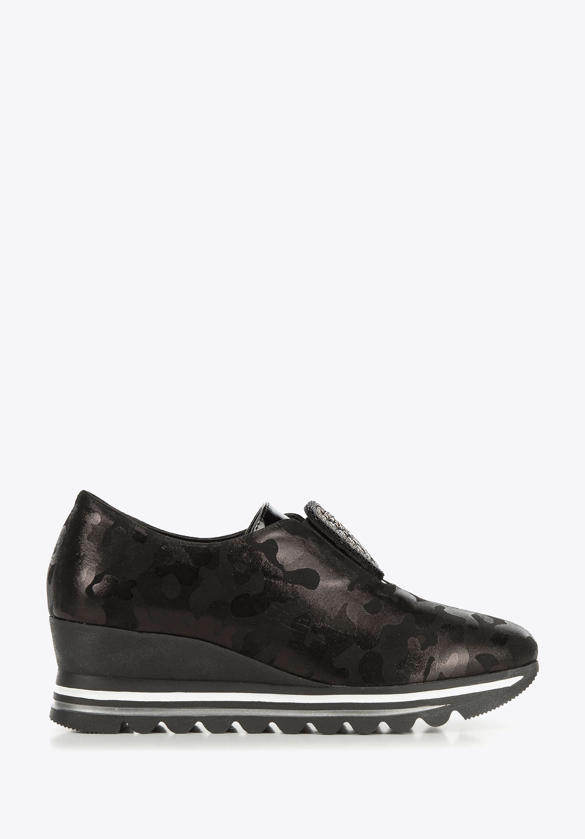 Damskie sneakersy metaliczne na platformie czarne