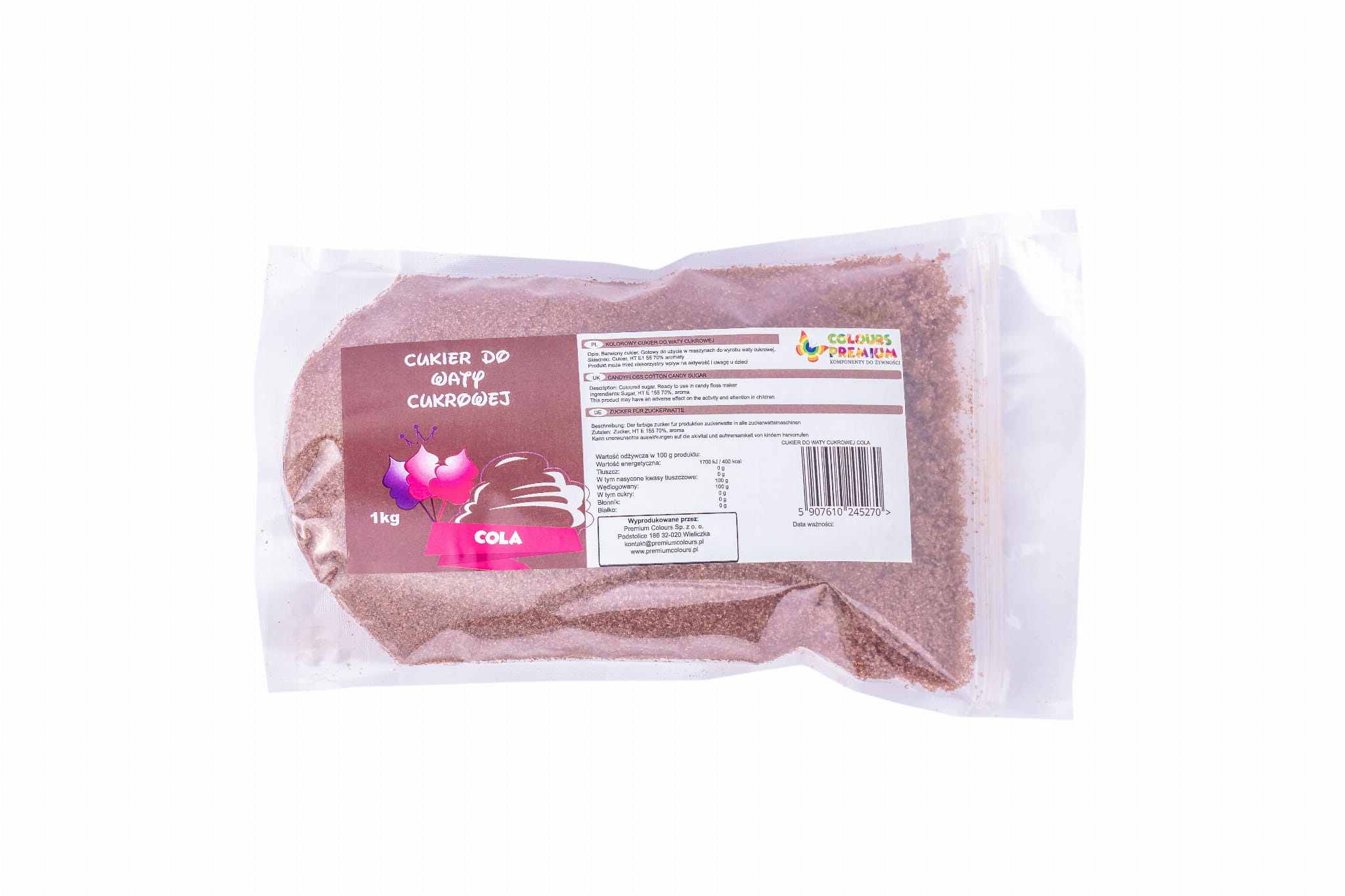 Kolorowy, smakowy cukier COLA worek 1kg