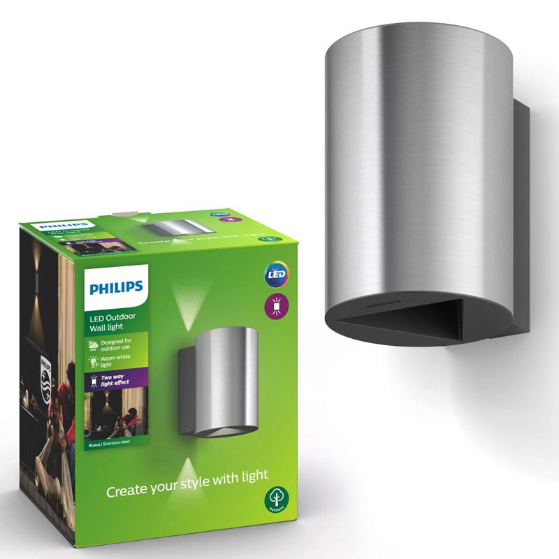 Kinkiet Ogrodowy Philips Lampa Elewacyjna Zewnętrzna LED 9W 1000lm 2700K IP44 Srebrna 1 szt.