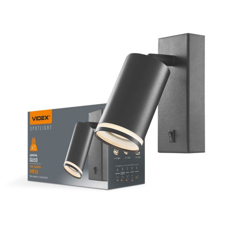 Kinkiet ścienny Videx Spf czarny z włącznikiem 1 x GU10 x IP20 wym: 16 x 5,5 x 5,5 cm - 1 szt.