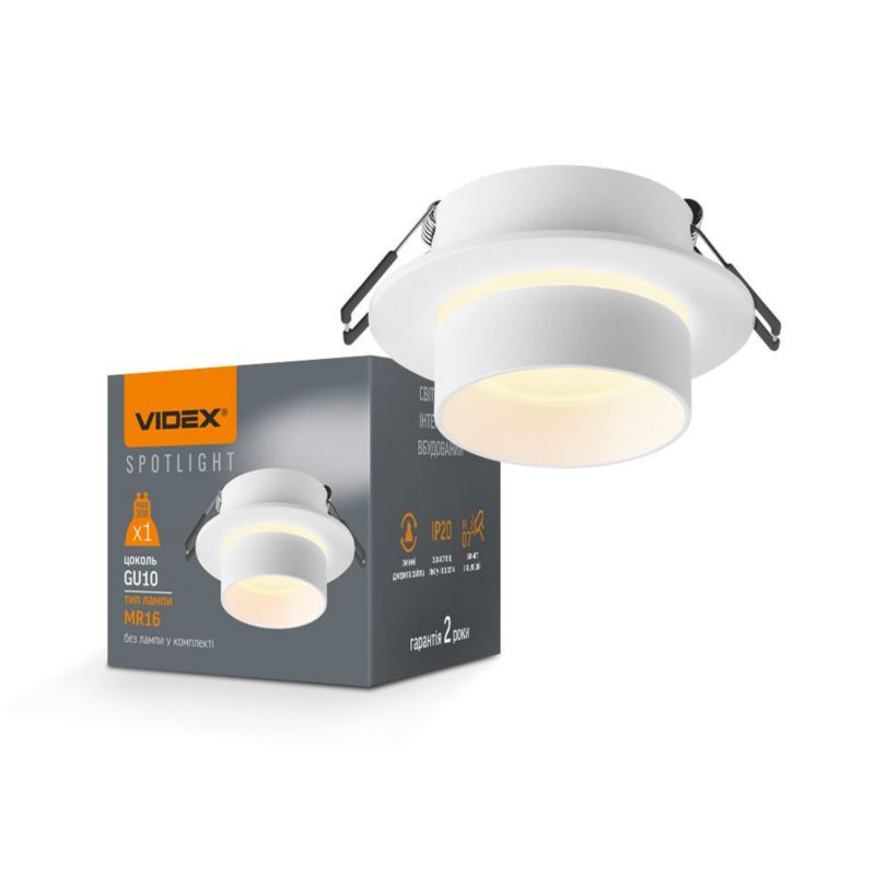 Oprawa sufitowa wpuszczana Videx Spotlight biała ruchoma 1 x GU10 x 30W IP20 wym: 5,6 x 9,2 x 9,2 cm okrągła - 1 szt.