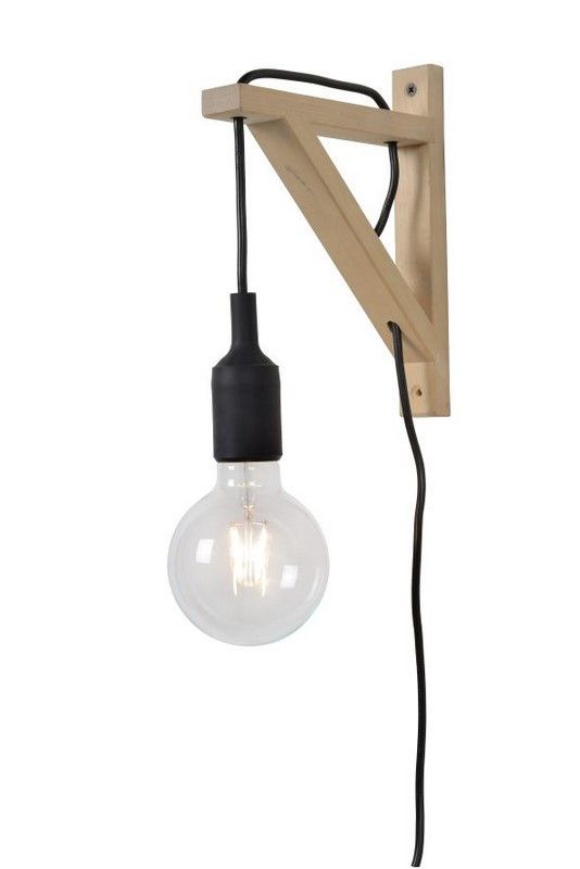 Kinkiet ścienny Lucide Fix Wall czarny-drewno jasne 1 x E27 x 60W IP20 wym: 22,5 x 3,2 x 19 cm - 1 szt.