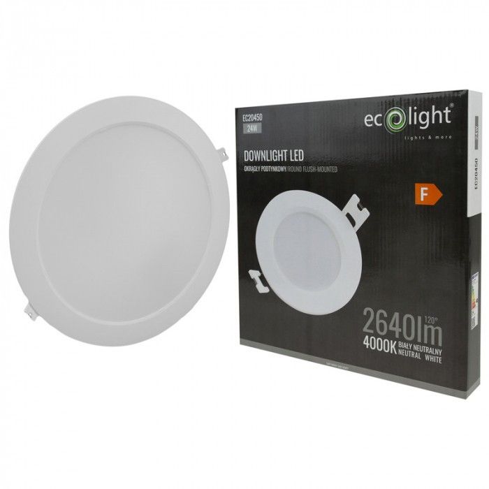 Oprawa sufitowa wpuszczana Ecolight Downlight biała LED 24W 4000K 2640lm IP20 wym: 2,8 x 29 x 29,5 cm okrągła - 1 szt.