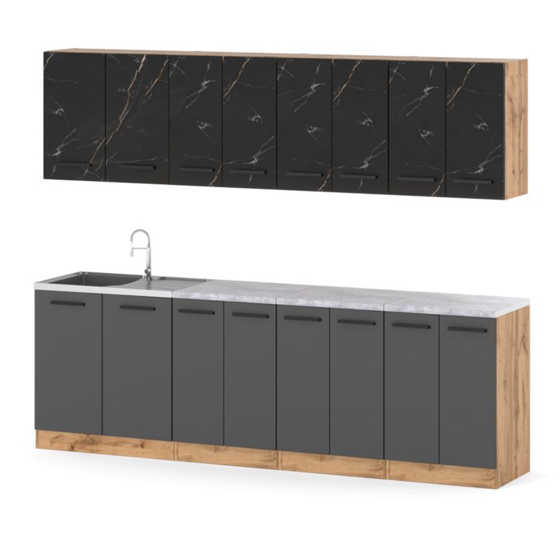 Zestaw Kuchenny Hurtownia-Mebli Z Blatem Kuchnia Vero 260cm Dąb Wotan San Sebastian/Szary Mat 260x47x145 cm 1szt.