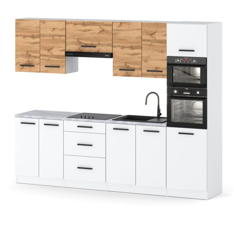 Zestaw Kuchenny Hurtownia-Mebli Z Blatem Kuchnia Marra 260cm Biały Mat Dąb Wotan/Biały Mat 260x47x217 cm 1szt.