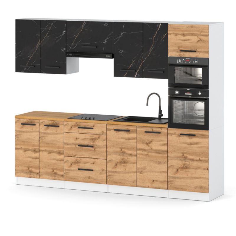 Zestaw Kuchenny Hurtownia-Mebli Z Blatem Kuchnia Marra 260cm Biały Mat San Sebastian/Dąb Wotan 260x47x217 cm 1szt.