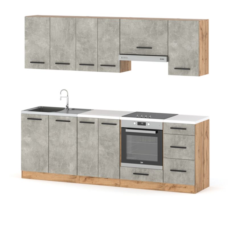 Zestaw Kuchenny Hurtownia-Mebli Z Blatem Kuchnia Mokka Plus 240cm Dąb Wotan Beton 240x47x145 cm 1szt.