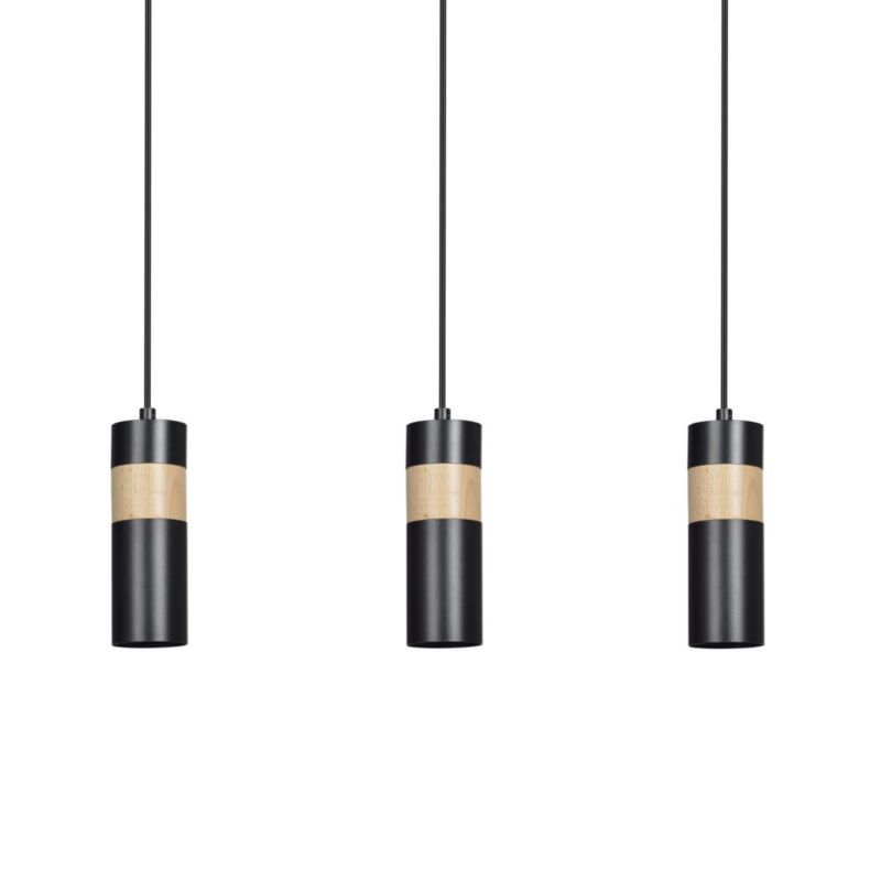 Lampa sufitowa Emibig Akari czarna-jasne drewno wym: 100 x 60 x 10 cm 3xGU10 x 10W 1 szt.
