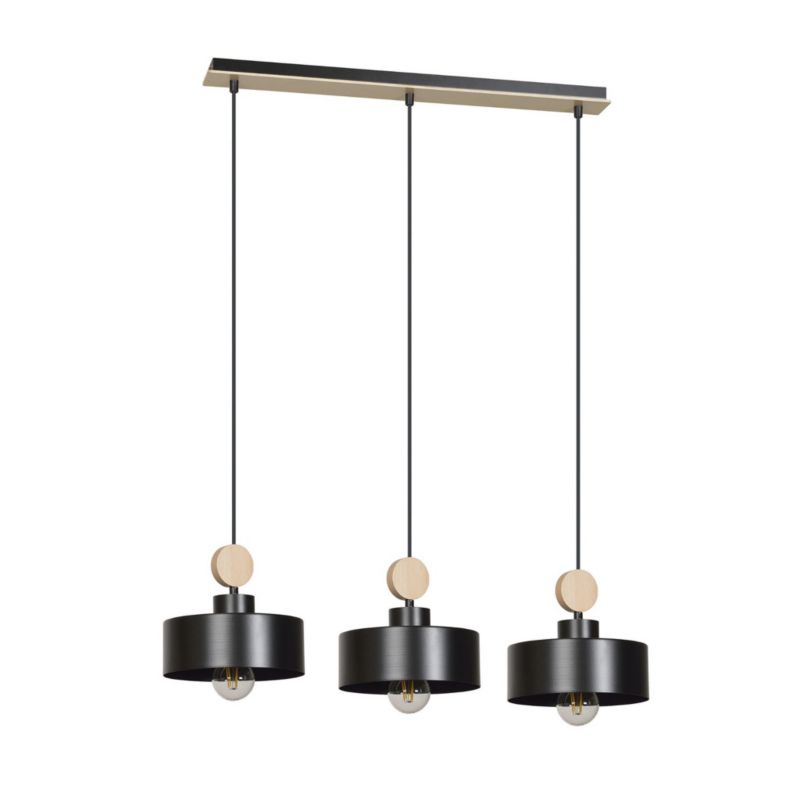 Lampa sufitowa Emibig Tuniso czarna-jasne drewno wym: 100 x 76 x 20 cm 3xE27 x 15W 1 szt.