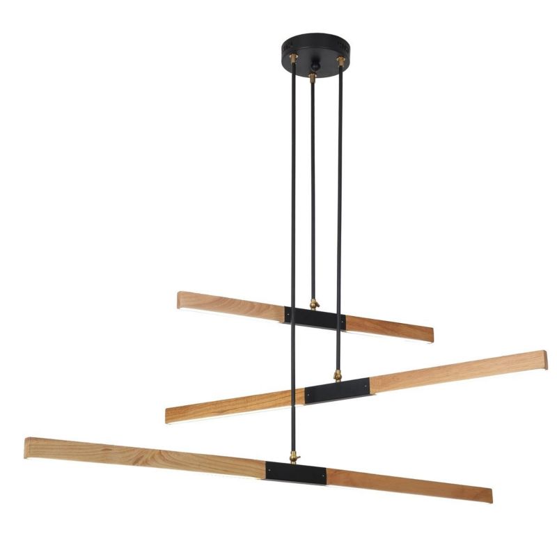 Lampa wisząca Light Prestige Lugano czarna-jasne drewno wym: 100 x 132 x 84 cm wbudowany LED 48W 1 szt.