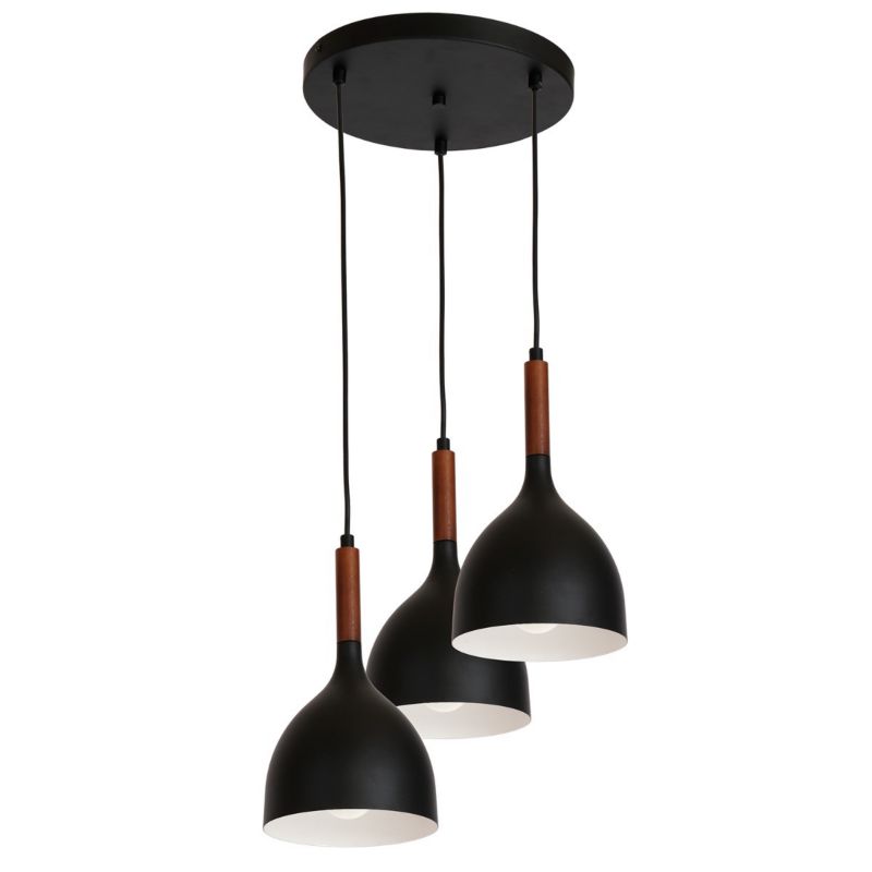 Lampa wisząca Luminex Noak Wood czarny matowa-biała-ciemne drewno wym: 110 x 42 x 42 cm 3xE27 x 15W 1 szt.