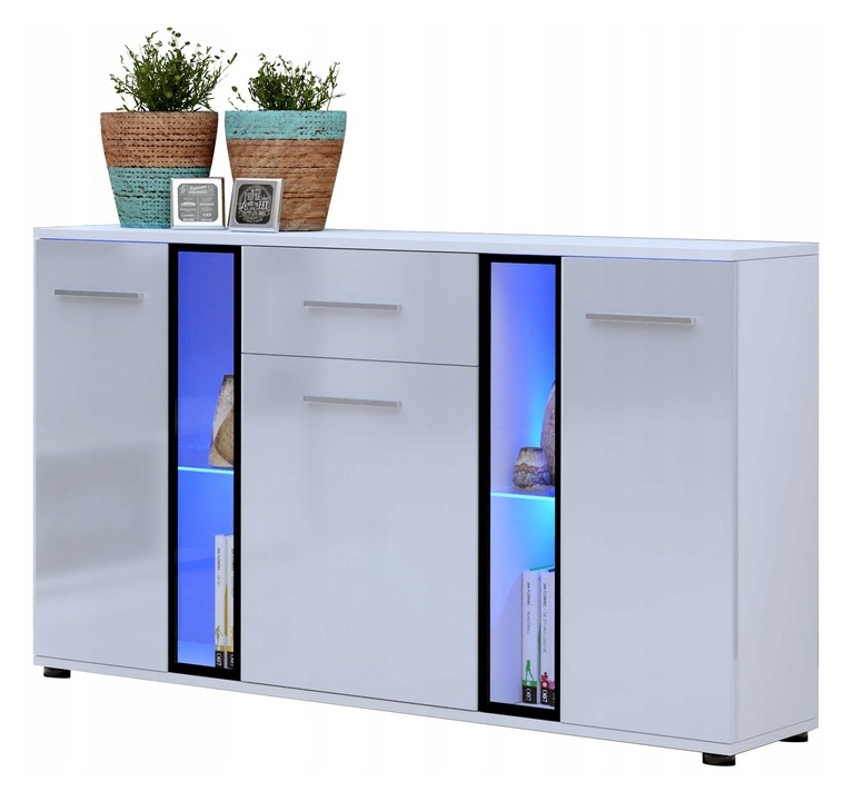 Nowoczesna Komoda do salonu 140 cm biały połysk CUBE