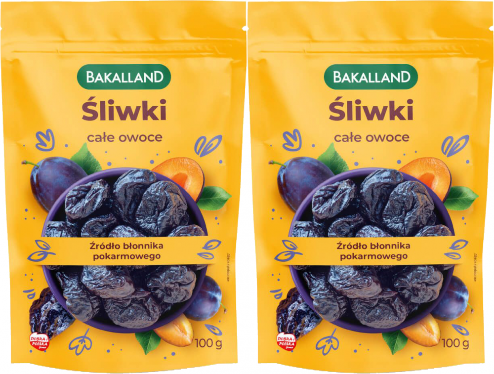 2x Śliwki suszone całe owoce Bakalland, 100g